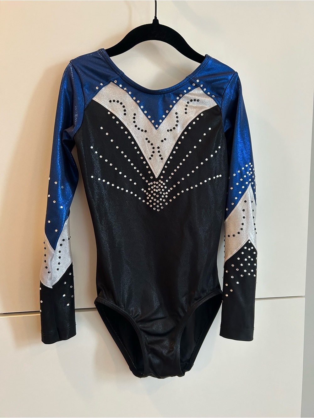 Melody Competition Black & Blue Long Sleeve Gymnastics Leotard - X-Large